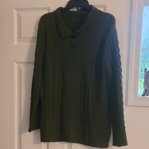 Olive Green Cable Knit Crewneck Sweater